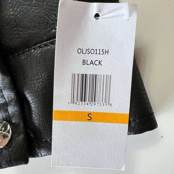 NWT Jessica Simpson Ruffled Black Faux Moto Leather Jacket Size Small - Picture 15 of 16